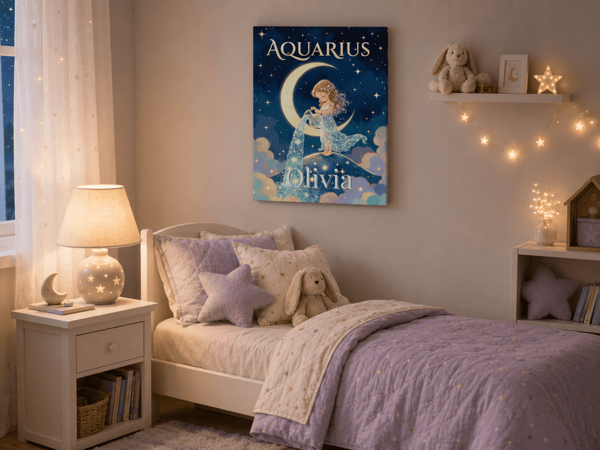 Aquarius Personalized Zodiac Wall Art for Kids - KIDSROOM WALL ART
