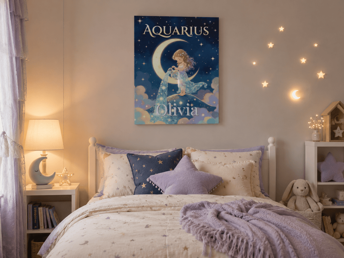 Aquarius Personalized Zodiac Wall Art for Kids - KIDSROOM WALL ART