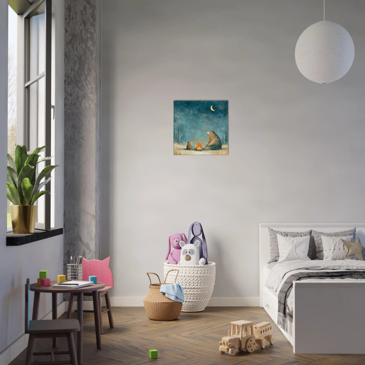Bears Roasting Marshmallows Canvas Wall Art for Kids - KIDSROOM WALL ART