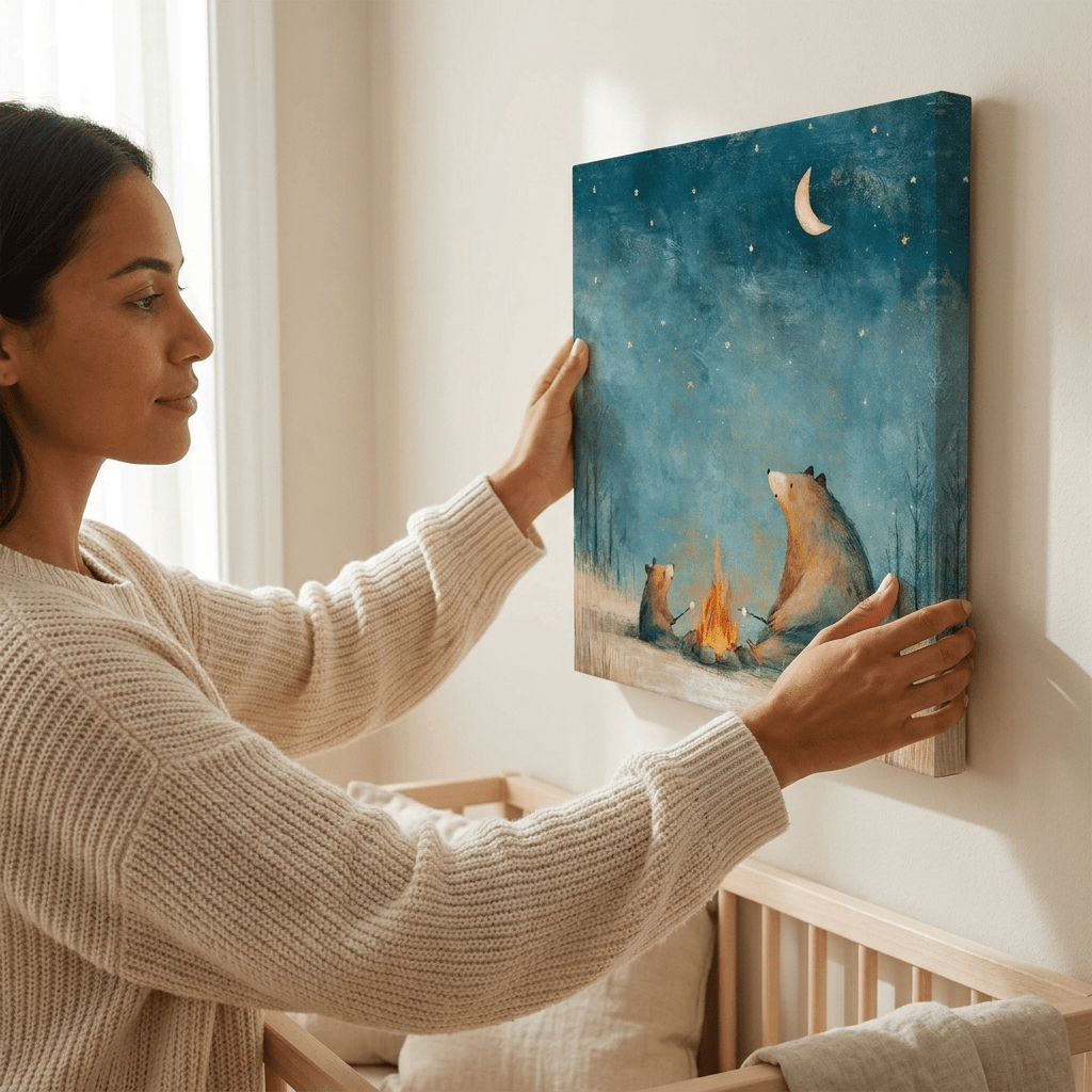 Bears Roasting Marshmallows Canvas Wall Art for Kids - KIDSROOM WALL ART