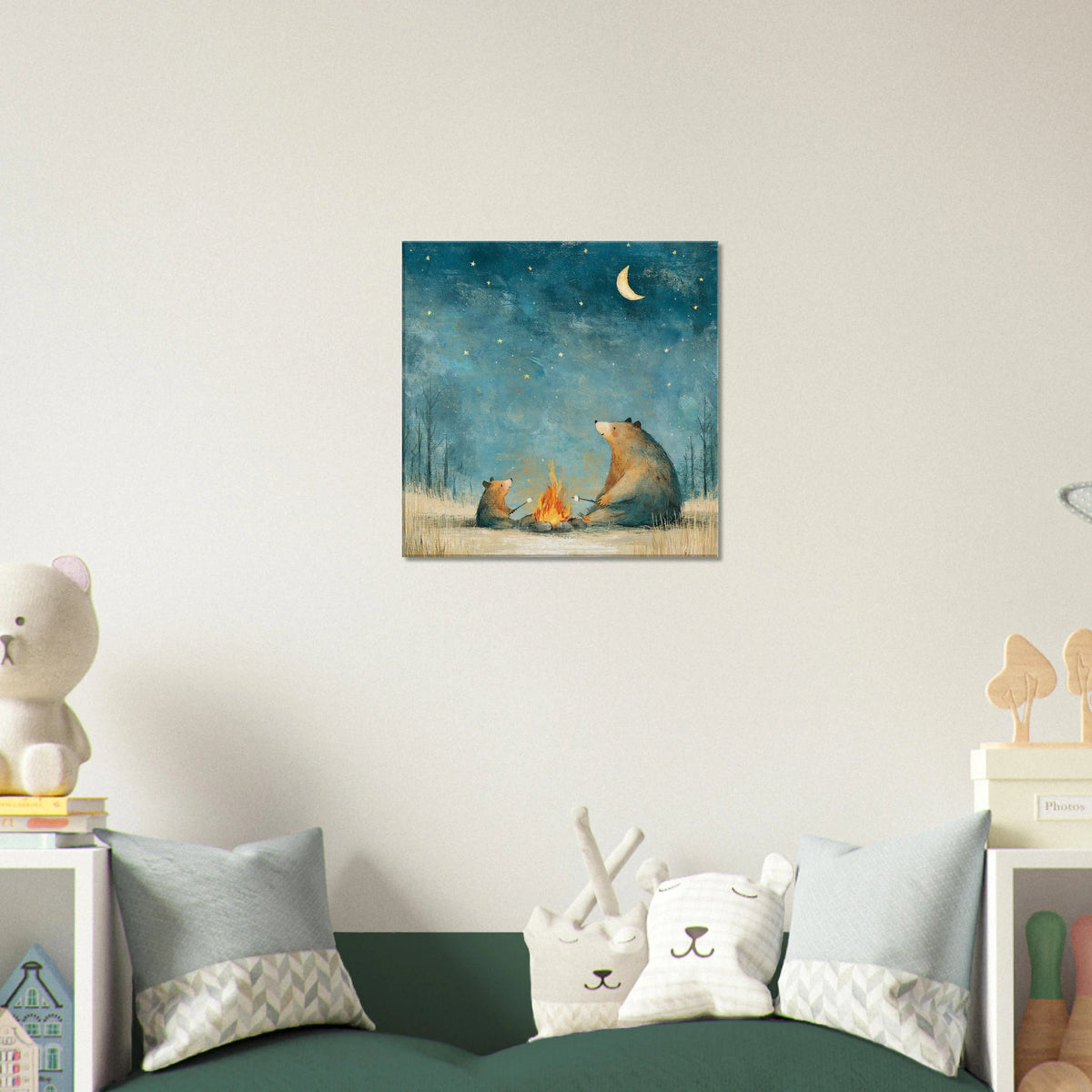 Bears Roasting Marshmallows Canvas Wall Art for Kids - KIDSROOM WALL ART