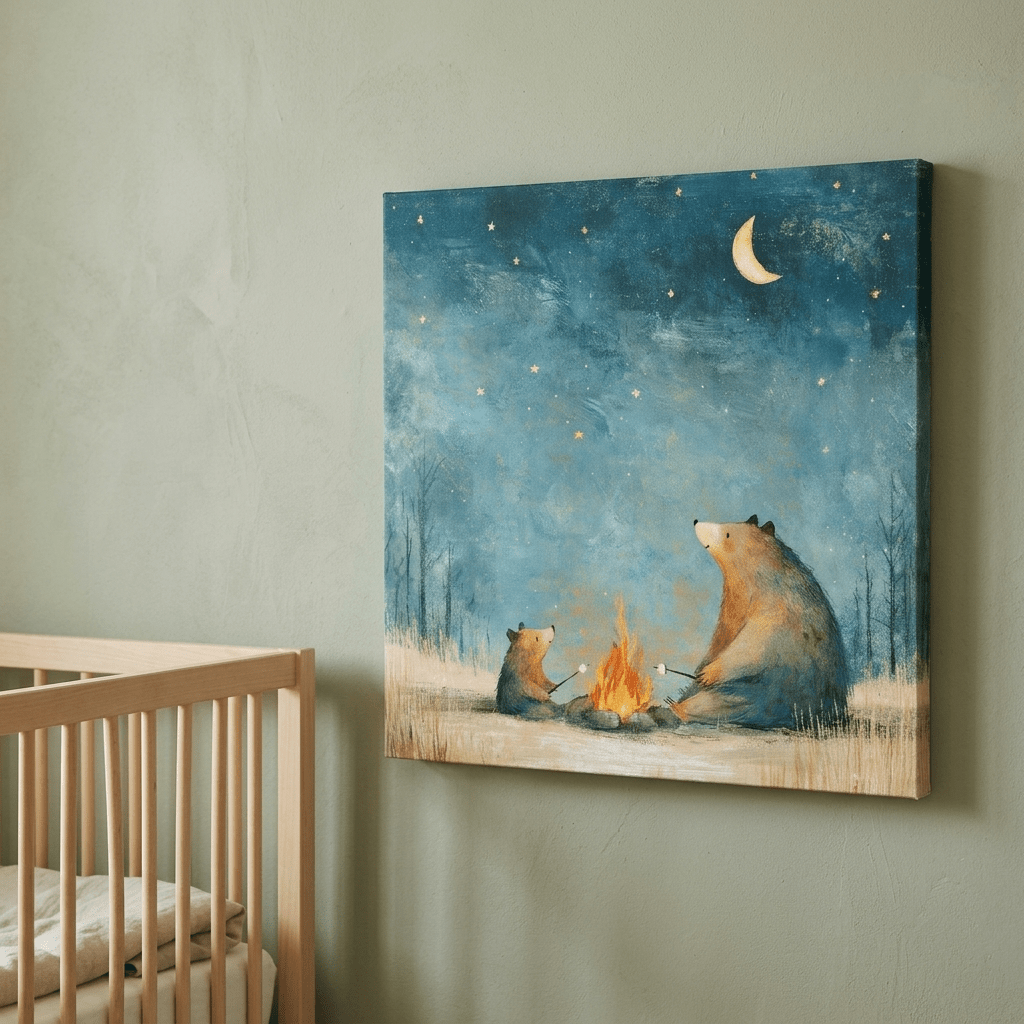 Bears Roasting Marshmallows Canvas Wall Art for Kids - KIDSROOM WALL ART