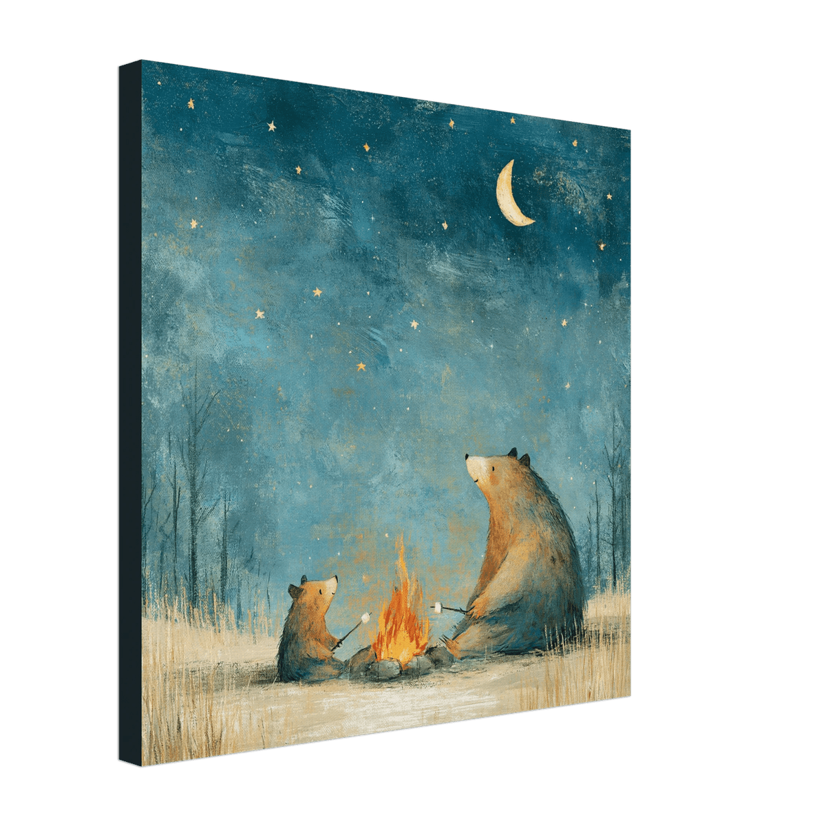 Bears Roasting Marshmallows Canvas Wall Art for Kids - KIDSROOM WALL ART