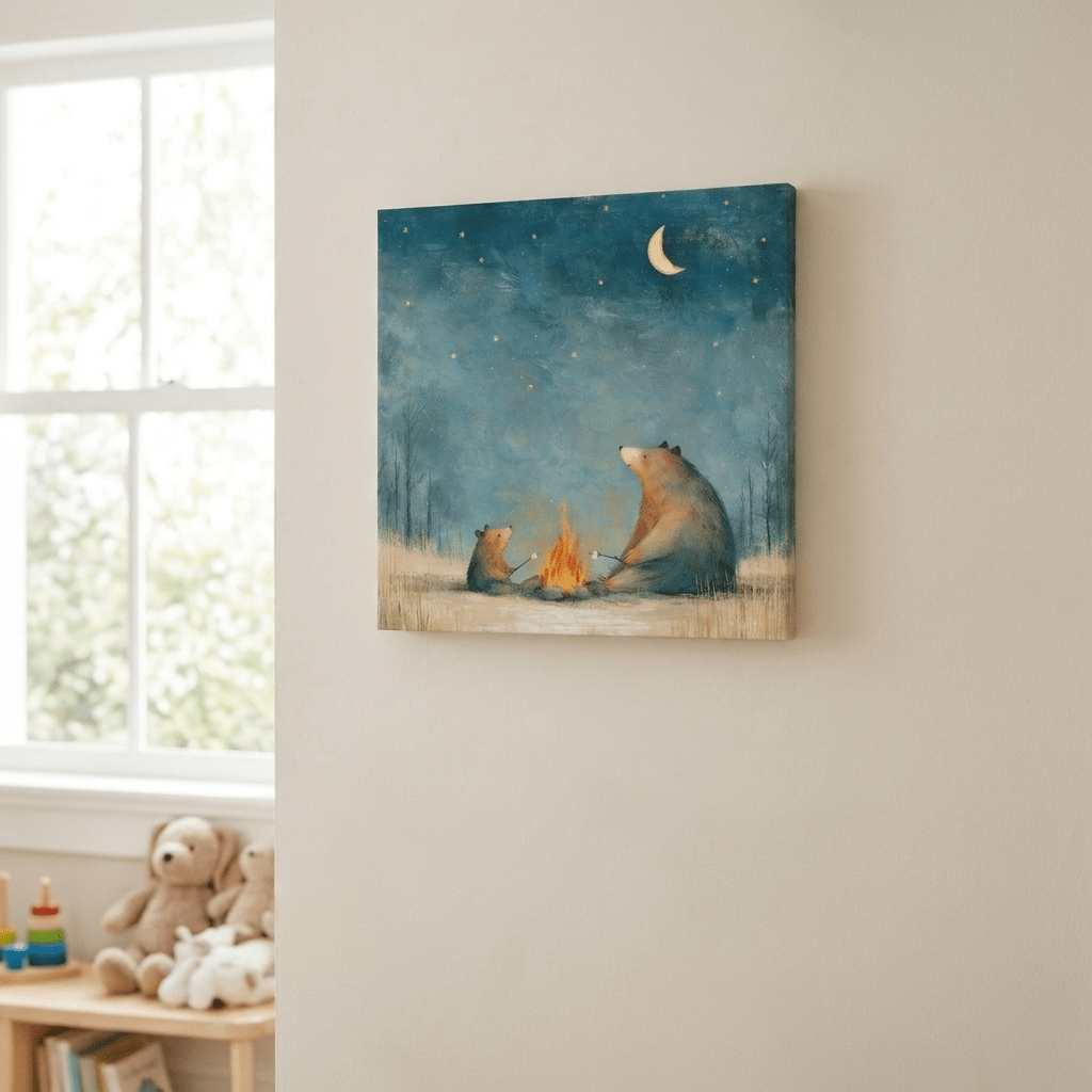 Bears Roasting Marshmallows Canvas Wall Art for Kids - KIDSROOM WALL ART