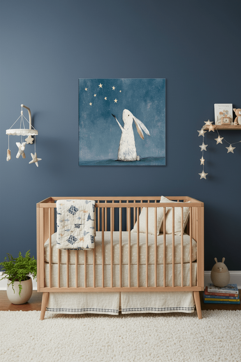 Bunny Reaching for the Stars Canvas Wall Art - KIDSROOM WALL ART