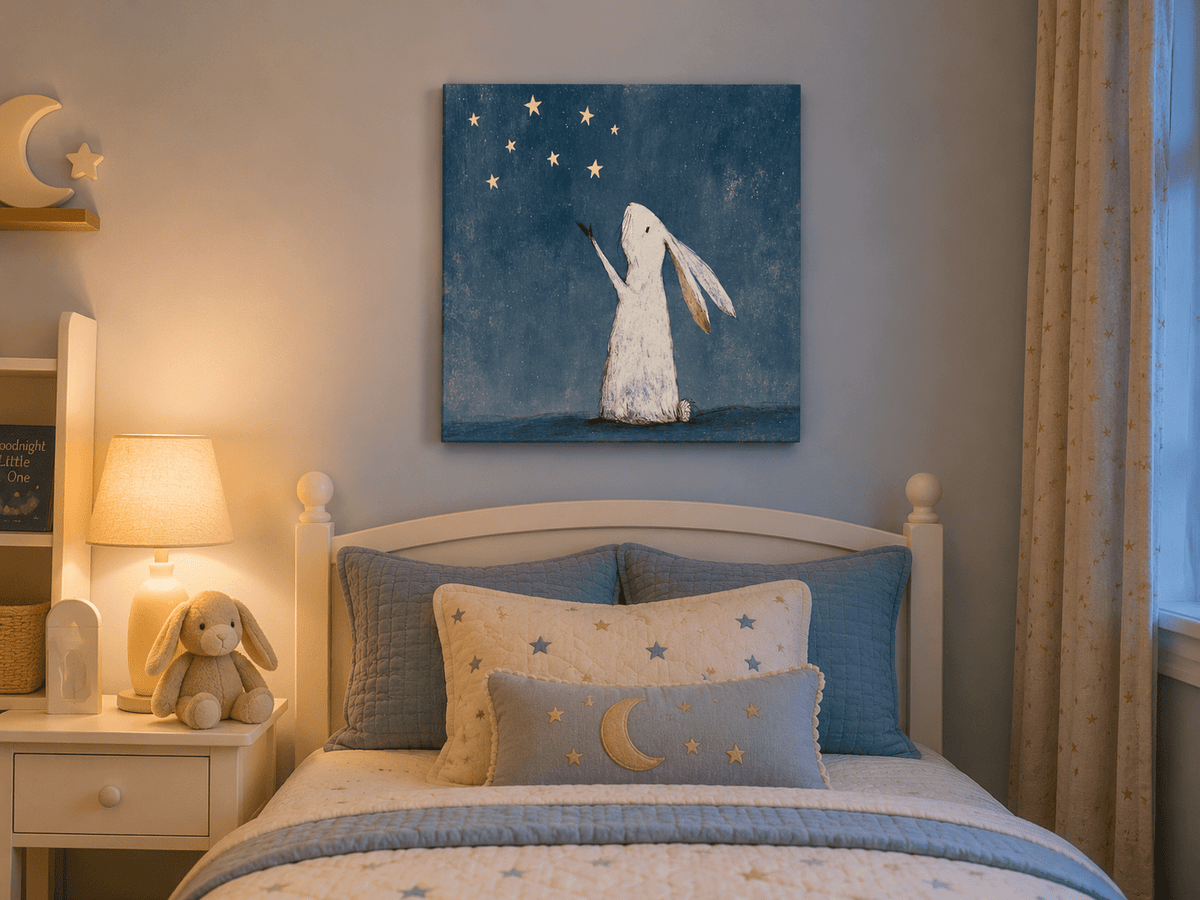 Bunny Reaching for the Stars Canvas Wall Art - KIDSROOM WALL ART