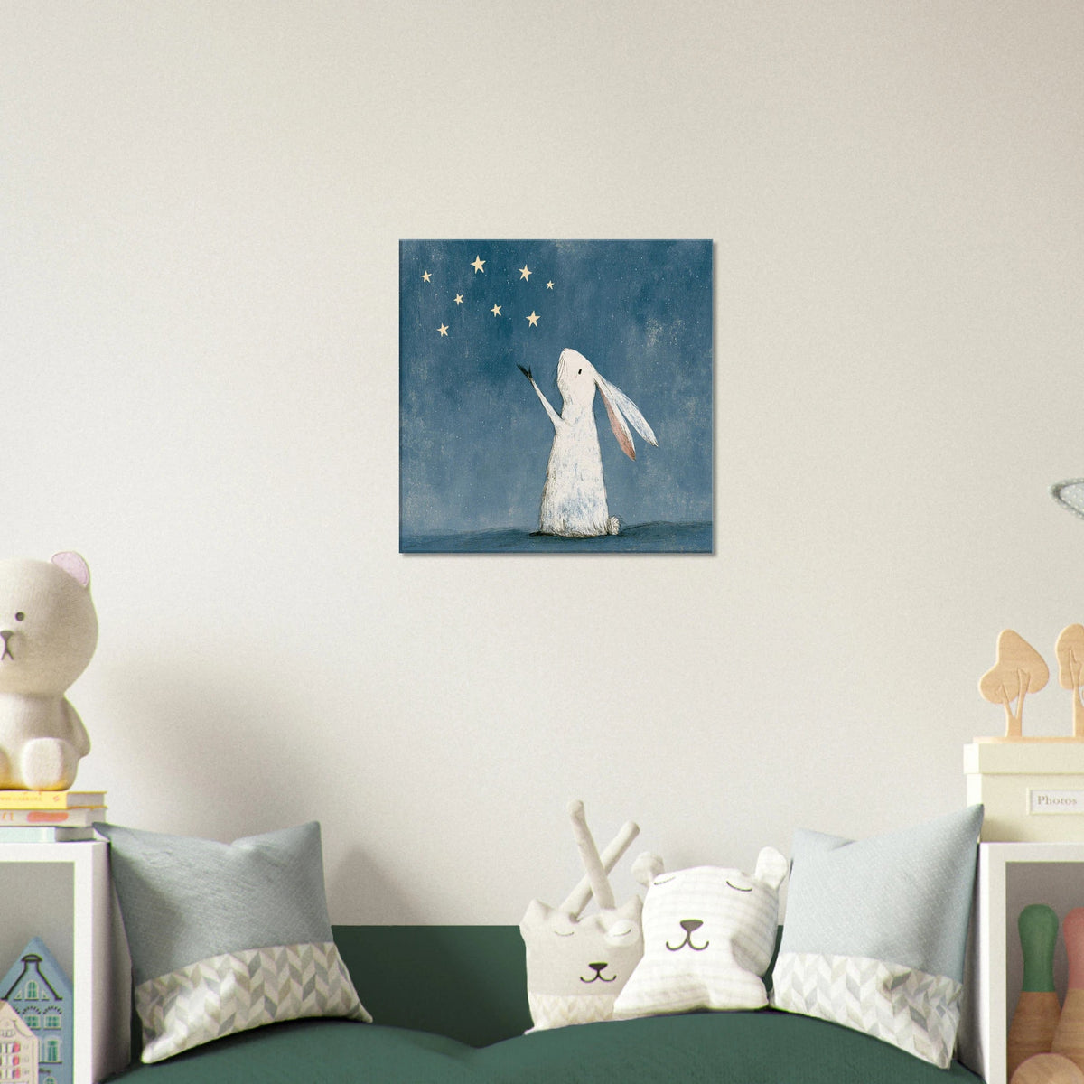 Bunny Reaching for the Stars Canvas Wall Art - KIDSROOM WALL ART