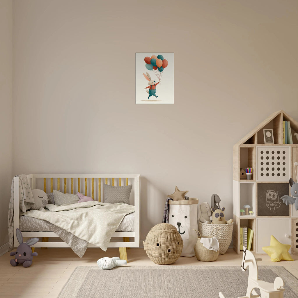 Bunny With Balloons Canvas Wall Art - KIDSROOM WALL ART