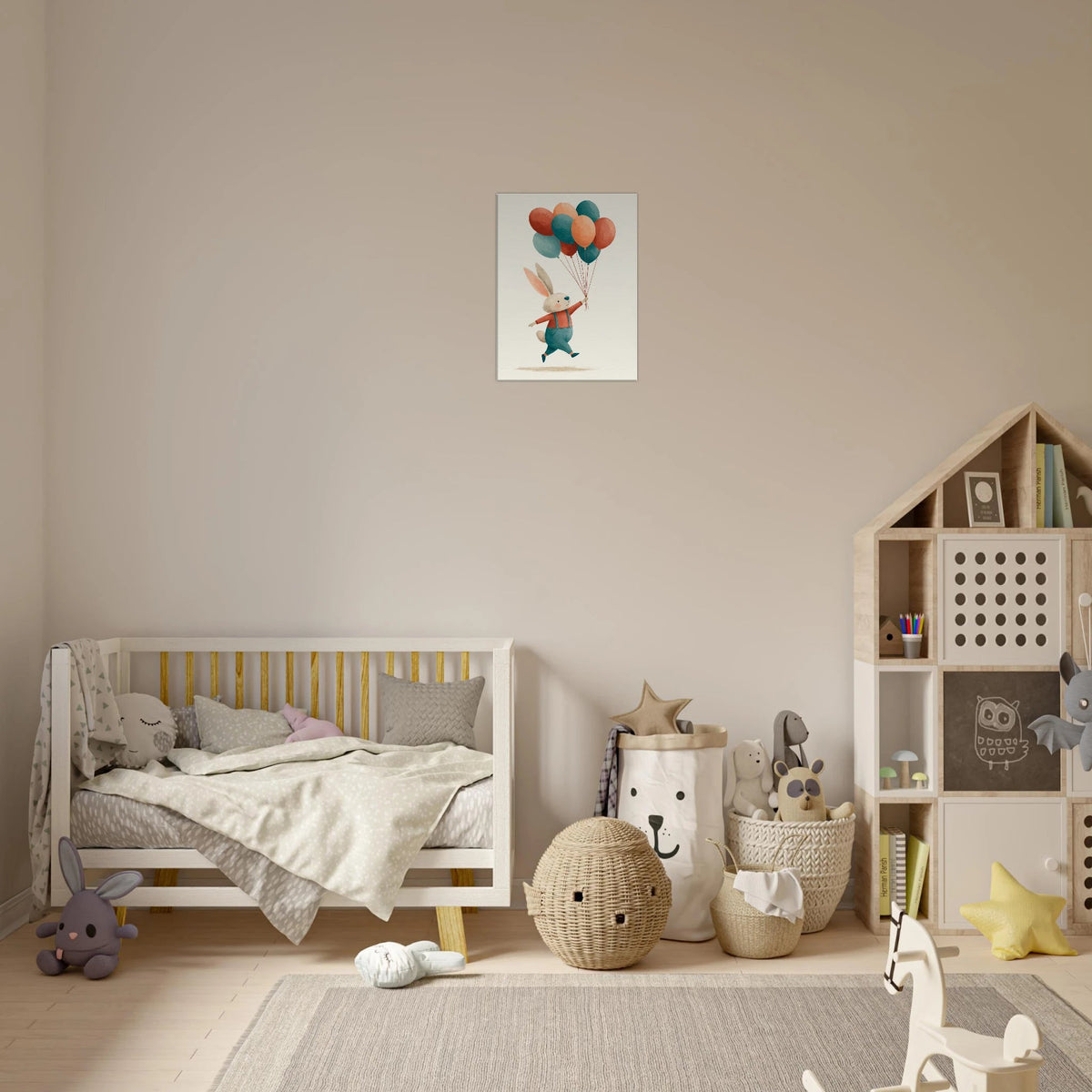 Bunny With Balloons Canvas Wall Art - KIDSROOM WALL ART