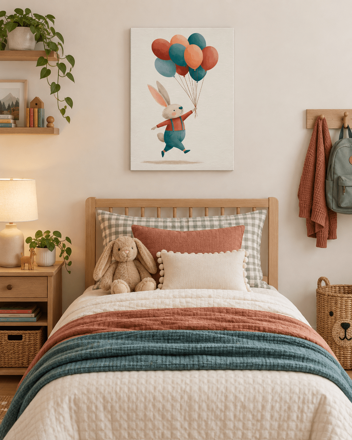 Bunny With Balloons Canvas Wall Art - KIDSROOM WALL ART