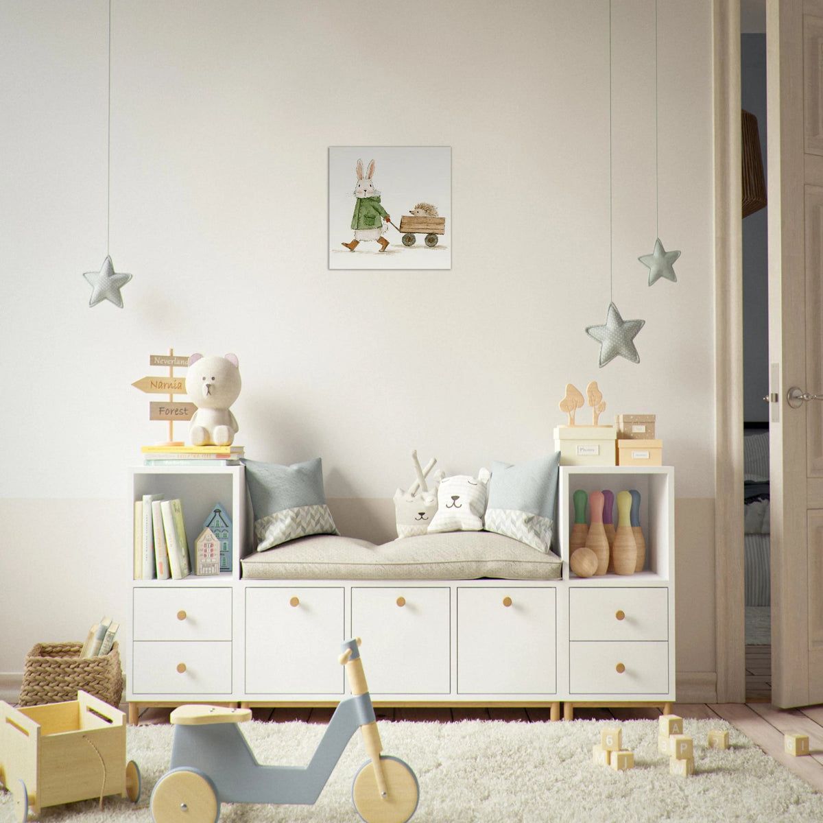 Bunny with Hedgehog Canvas Wall Art - KIDSROOM WALL ART