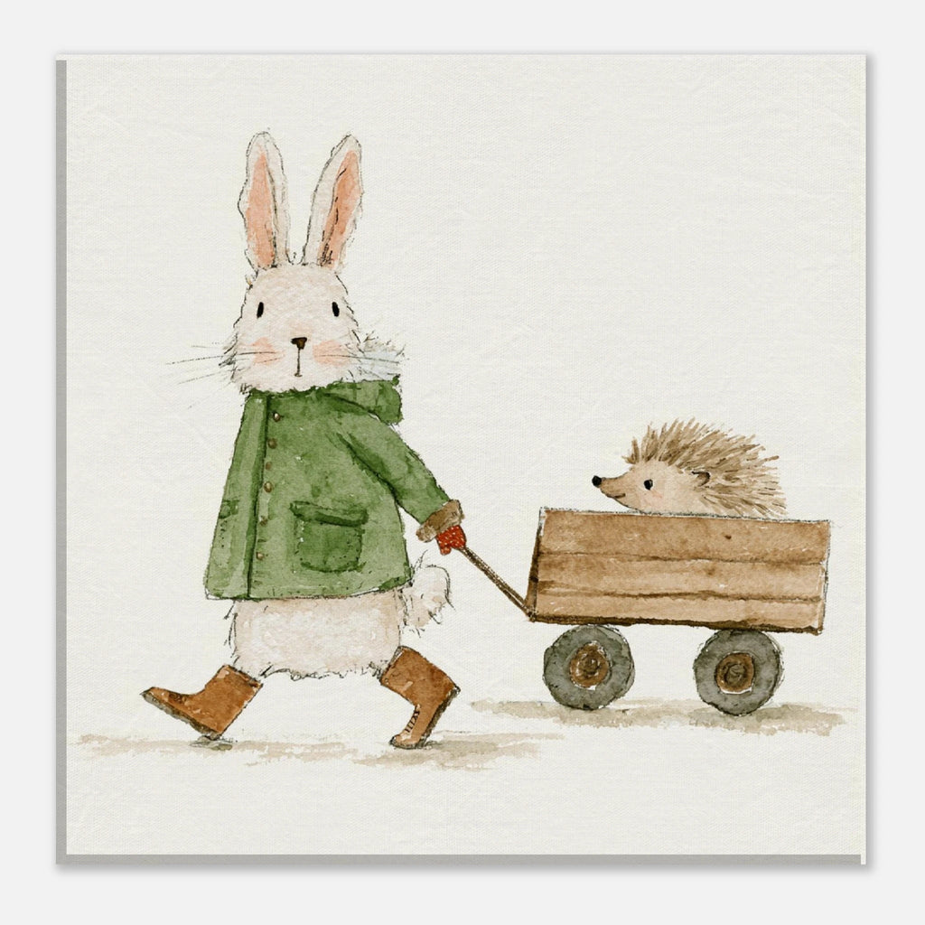 Bunny with Hedgehog Canvas Wall Art - KIDSROOM WALL ART