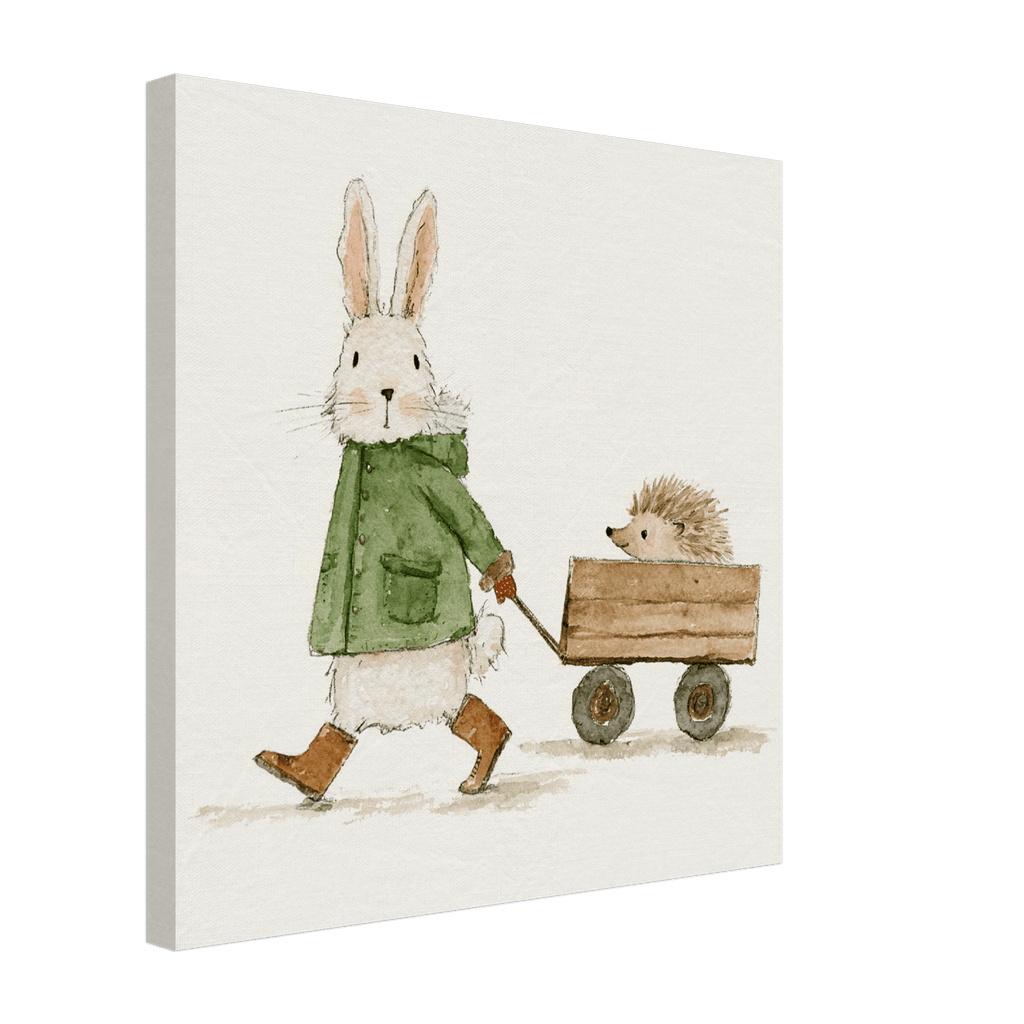 Bunny with Hedgehog Canvas Wall Art - KIDSROOM WALL ART