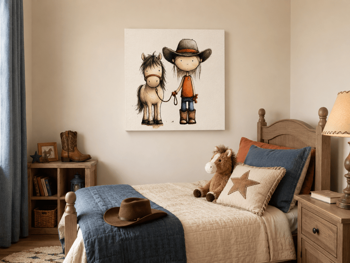 Cowgirl and Pony Canvas Wall Art for Kids - KIDSROOM WALL ART