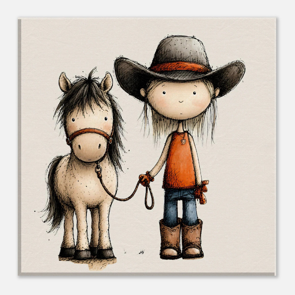 Cowgirl and Pony Canvas Wall Art for Kids - KIDSROOM WALL ART