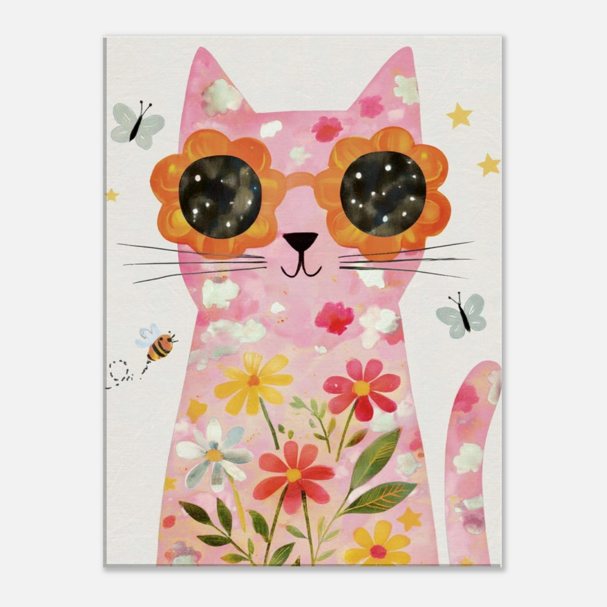 Pink cat with sunglasses canvas nursery wall art