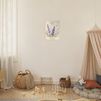 Children's room with toys, a basket, and a wall poster on a plain wall.