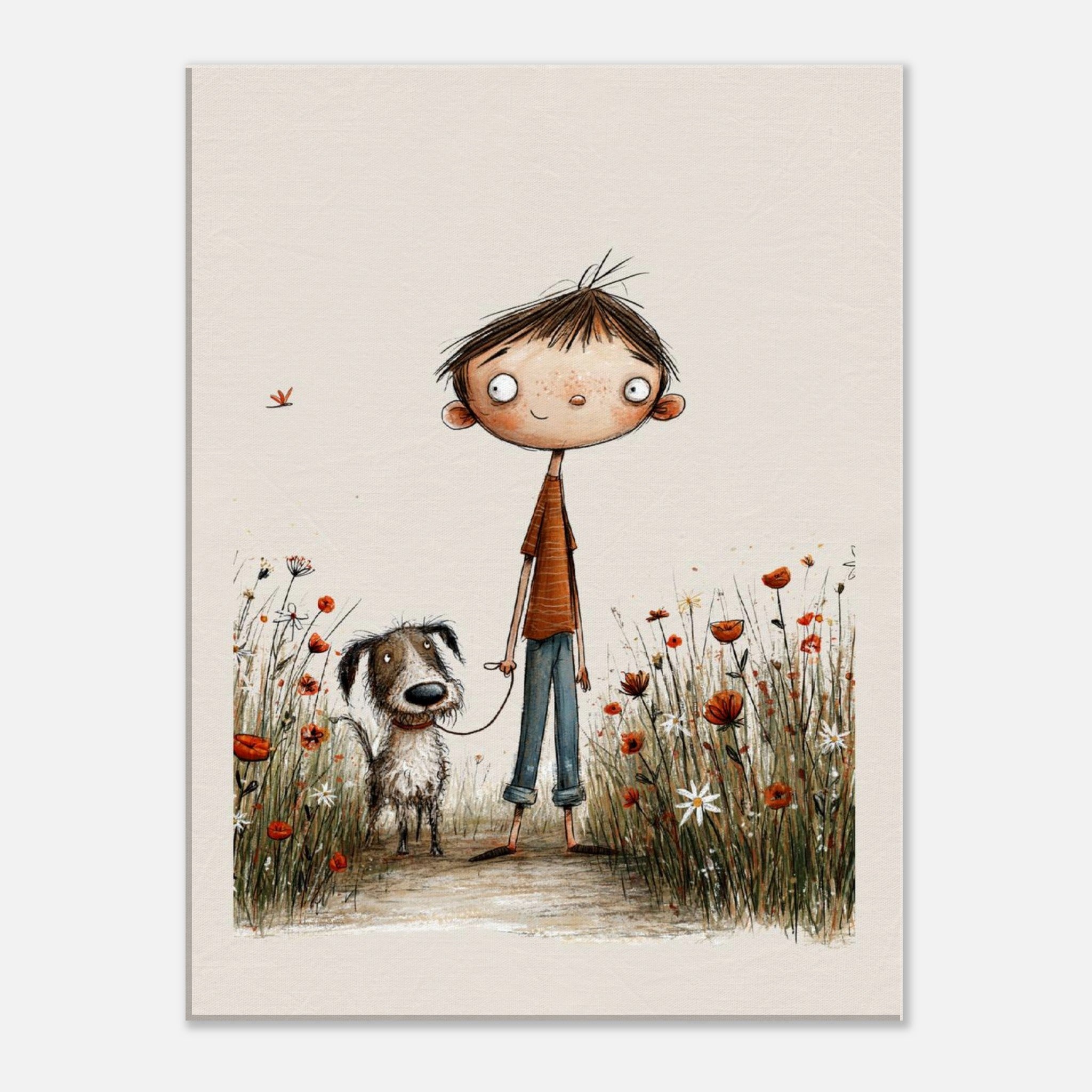 Boy and dog canvas nursery wall art