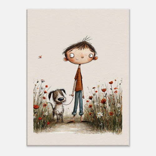 Boy and dog canvas nursery wall art
