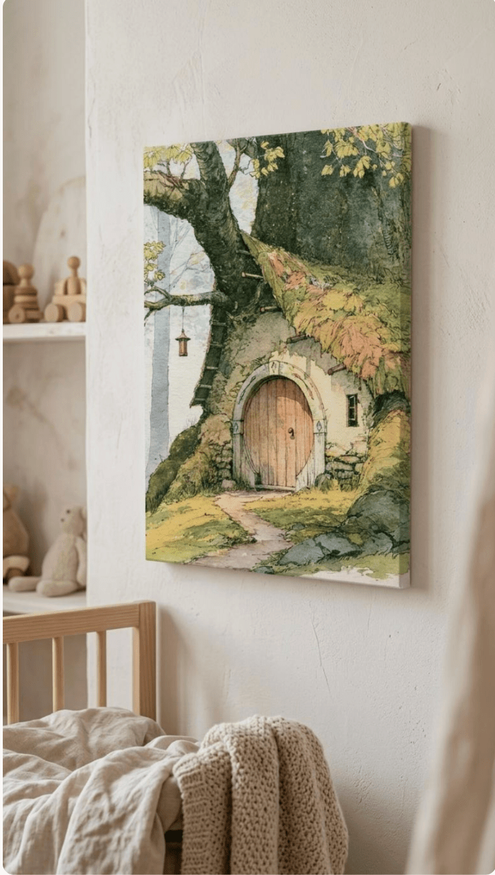 Elven Tree Cottage Canvas Wall Art for Kids - KIDSROOM WALL ART
