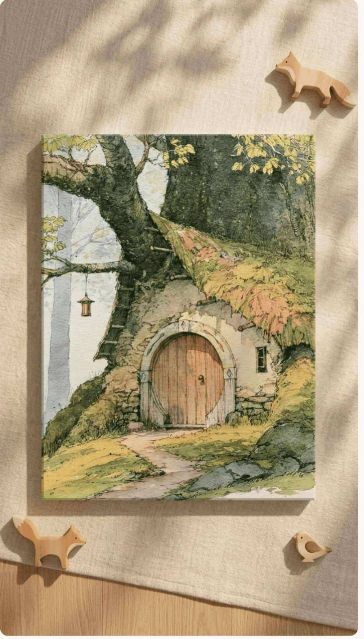 Elven Tree Cottage Canvas Wall Art for Kids - KIDSROOM WALL ART