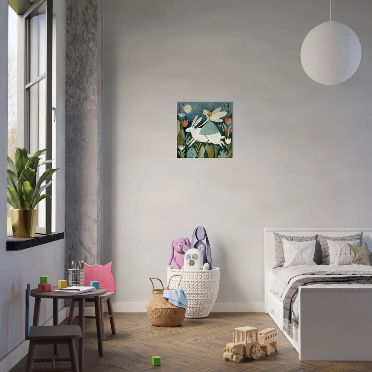 Fairy Riding a White Rabbit Canvas Wall Art for Kids - KIDSROOM WALL ART