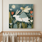 Fairy Riding a White Rabbit Canvas Wall Art for Kids - KIDSROOM WALL ART