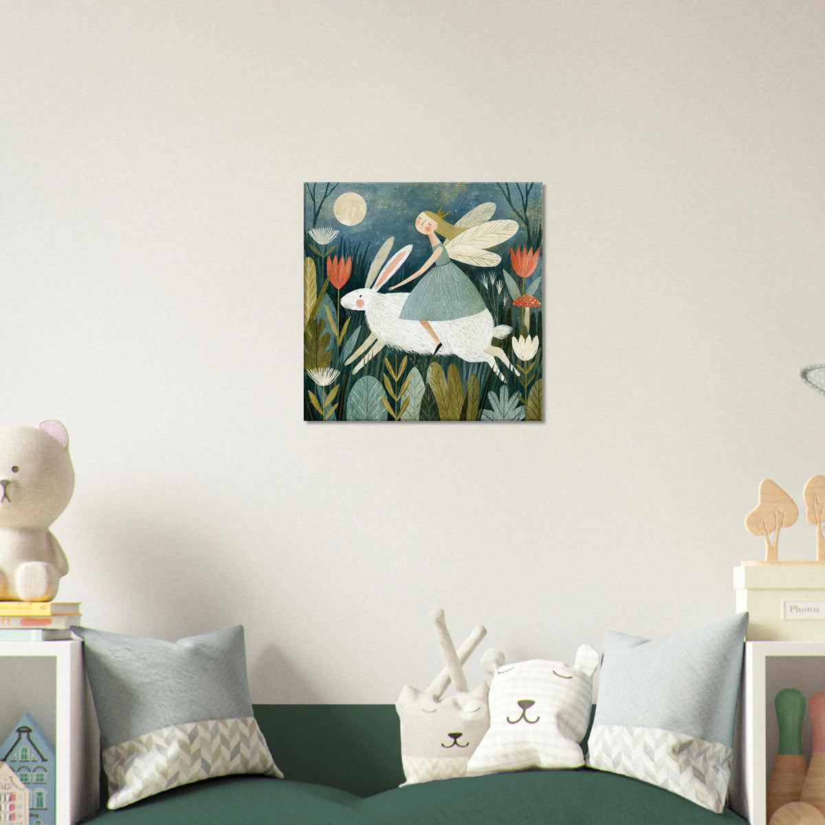 Fairy Riding a White Rabbit Canvas Wall Art for Kids - KIDSROOM WALL ART