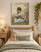 Girl Reading to Woodland Animals Canvas Wall Art - KIDSROOM WALL ART