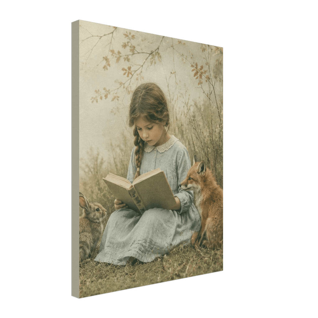 Girl Reading to Woodland Animals Canvas Wall Art - KIDSROOM WALL ART