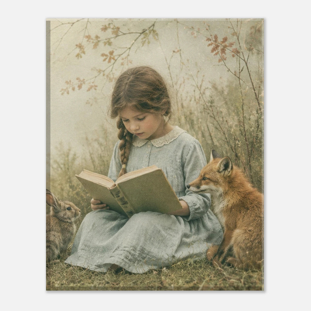 Girl Reading to Woodland Animals Canvas Wall Art - KIDSROOM WALL ART