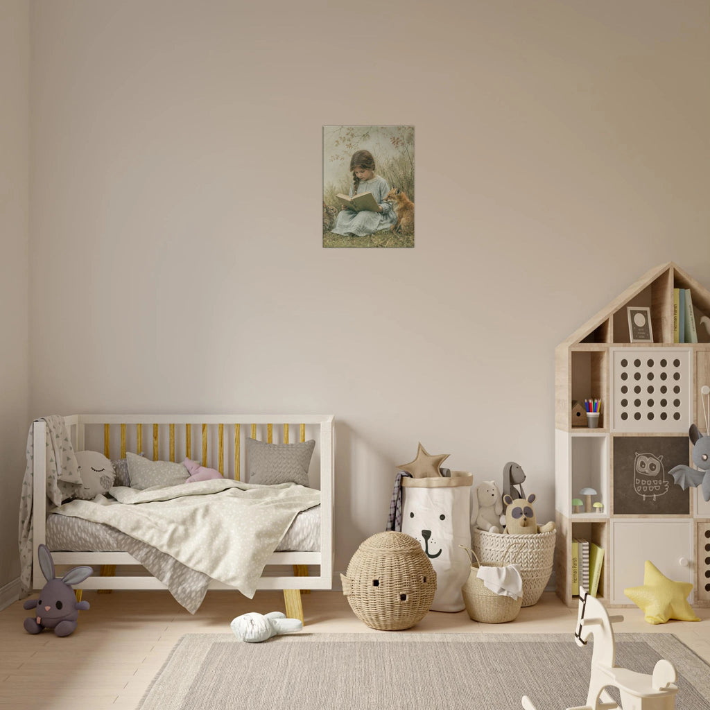 Girl Reading to Woodland Animals Canvas Wall Art - KIDSROOM WALL ART