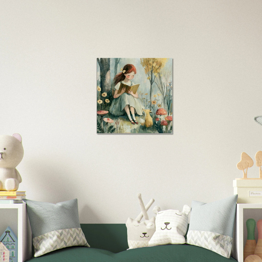 Girl Reading with Fox Canvas Wall Art for Kids - KIDSROOM WALL ART
