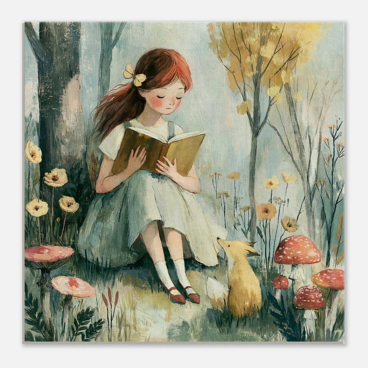 Girl Reading with Fox Canvas Wall Art for Kids - KIDSROOM WALL ART