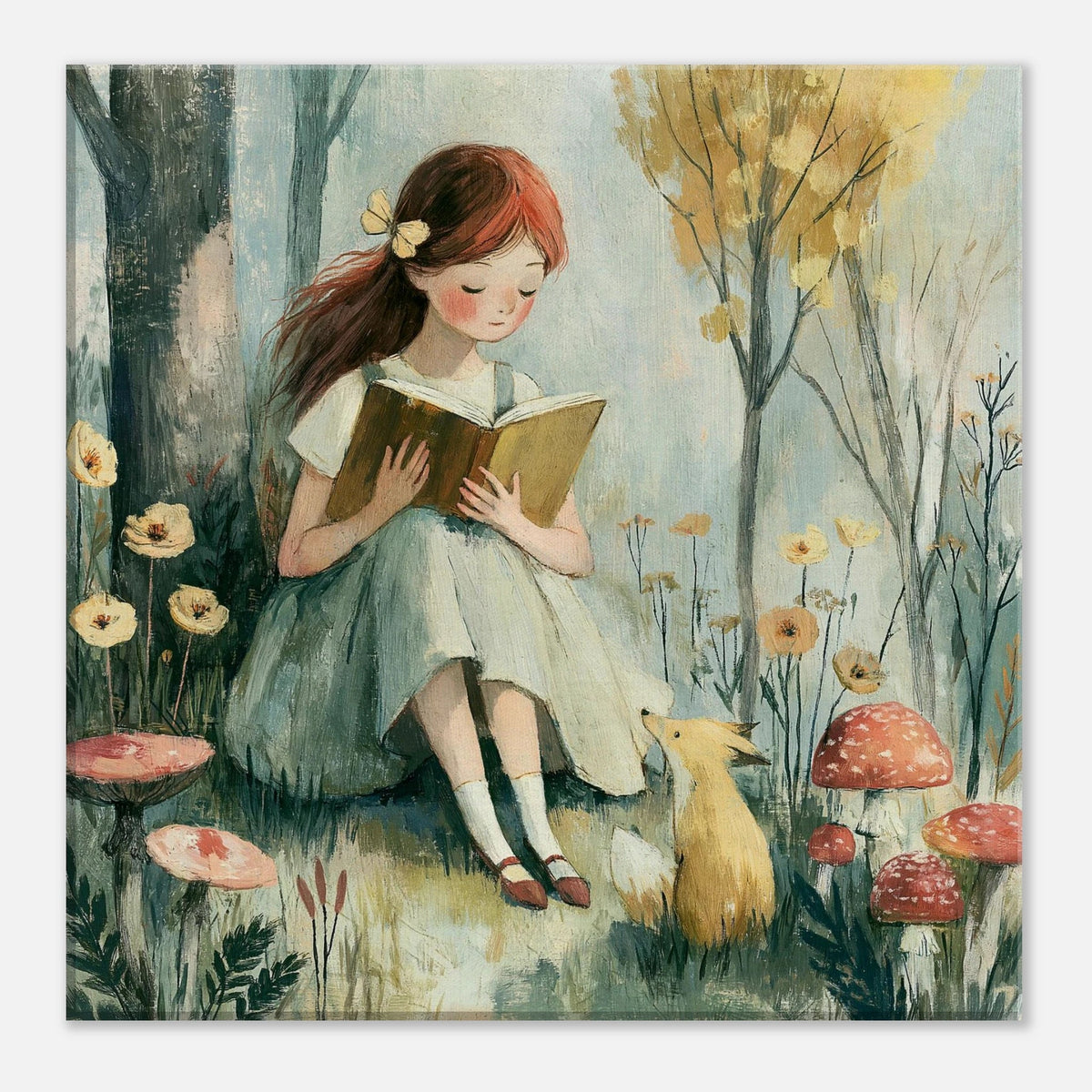 Girl Reading with Fox Canvas Wall Art for Kids - KIDSROOM WALL ART