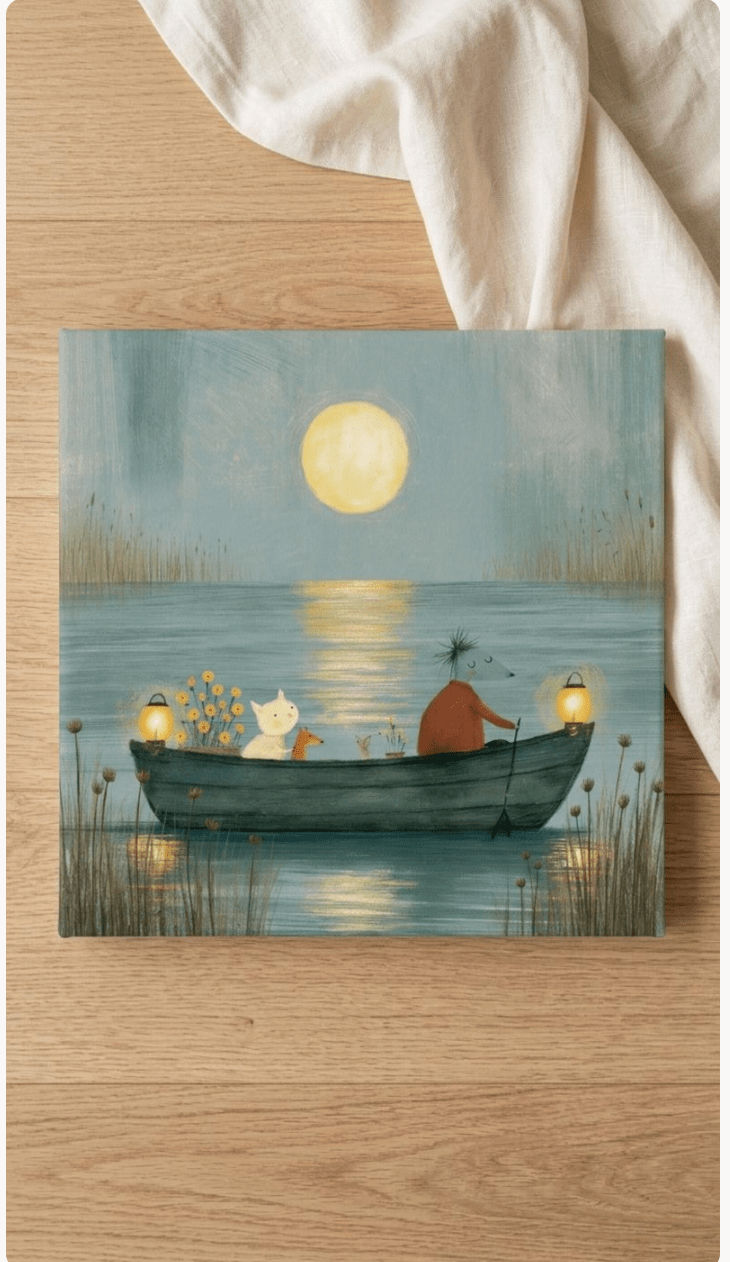 Moonlight Boat Ride Canvas Wall Art for Kids - KIDSROOM WALL ART