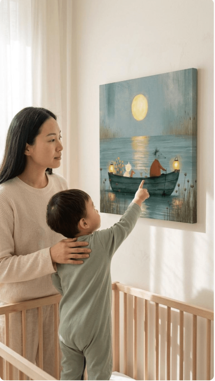 Moonlight Boat Ride Canvas Wall Art for Kids - KIDSROOM WALL ART