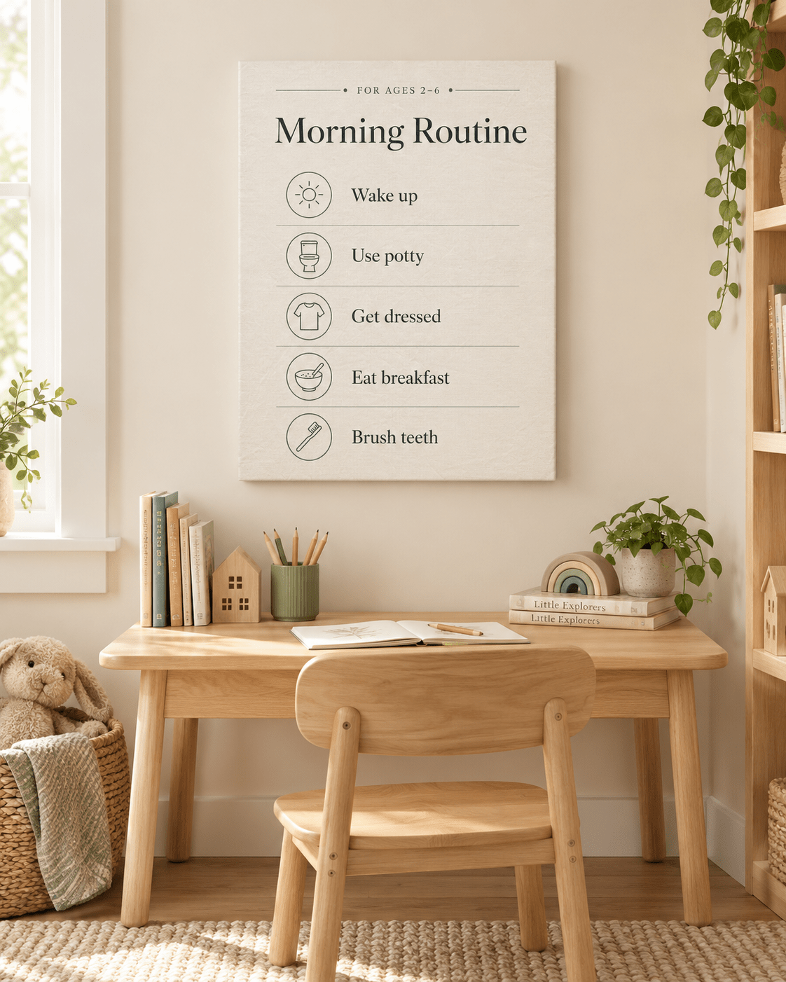Morning Routine Canvas Wall Art for Kids - KIDSROOM WALL ART