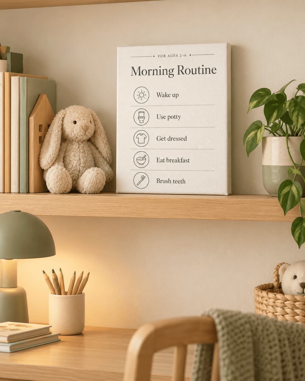 Morning Routine Canvas Wall Art for Kids - KIDSROOM WALL ART