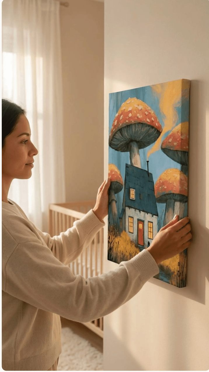 Mushroom Cottage Canvas Wall Art for Kids - KIDSROOM WALL ART