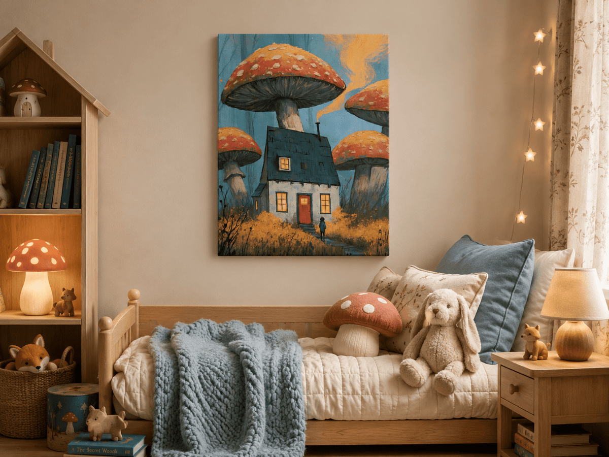 Mushroom Cottage Canvas Wall Art for Kids - KIDSROOM WALL ART