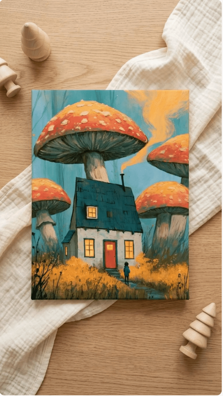 Mushroom Cottage Canvas Wall Art for Kids - KIDSROOM WALL ART