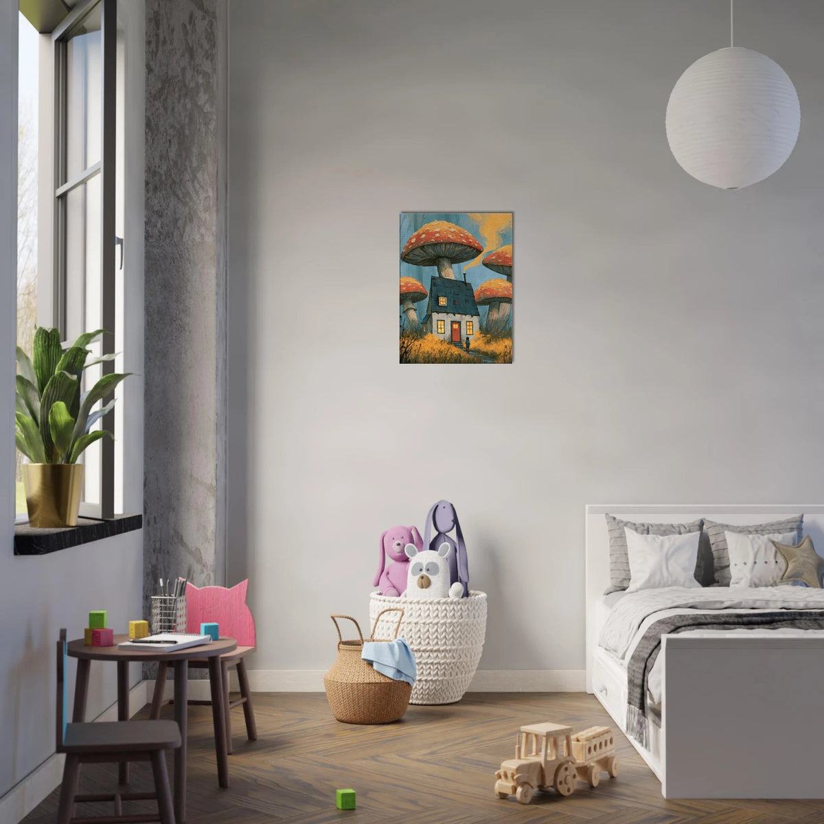 Mushroom Cottage Canvas Wall Art for Kids - KIDSROOM WALL ART