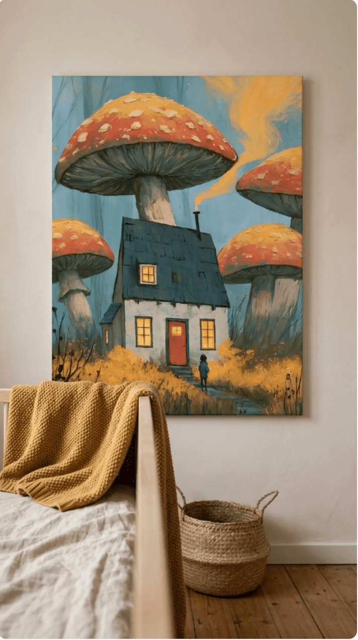 Mushroom Cottage Canvas Wall Art for Kids - KIDSROOM WALL ART