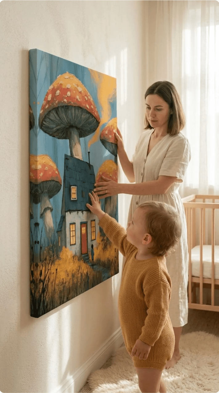 Mushroom Cottage Canvas Wall Art for Kids - KIDSROOM WALL ART