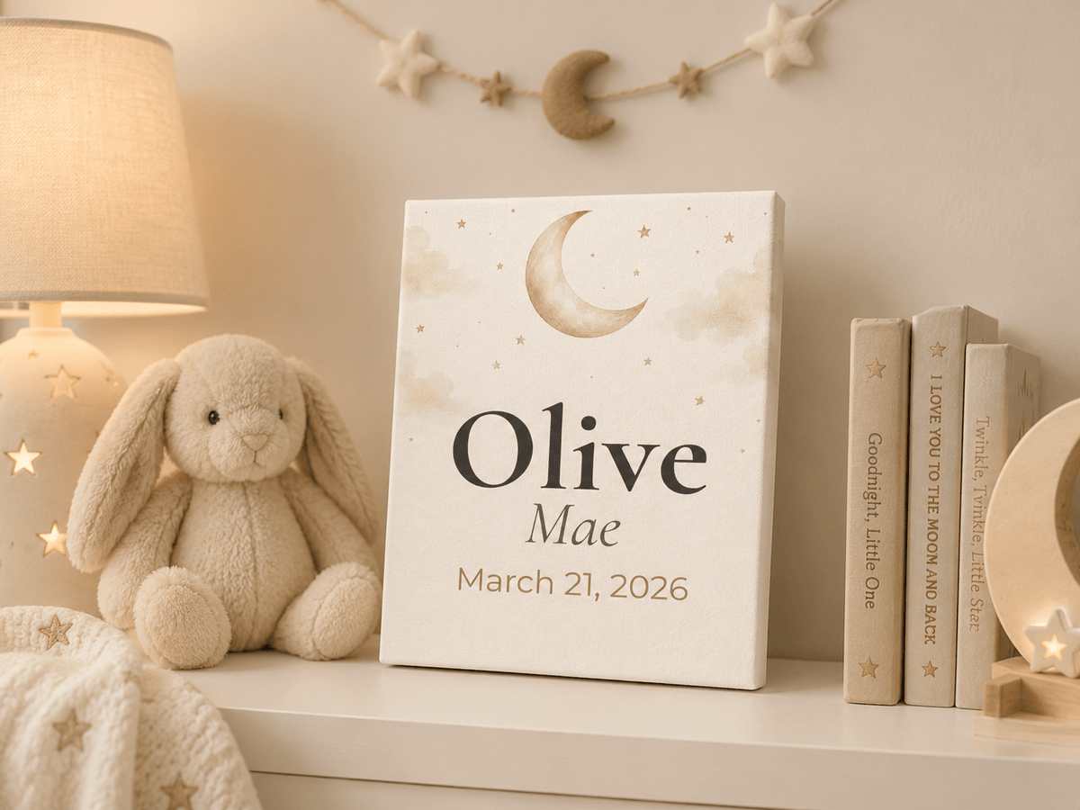 Personalized Baby Name and Birth Date Canvas Wall Art - KIDSROOM WALL ART