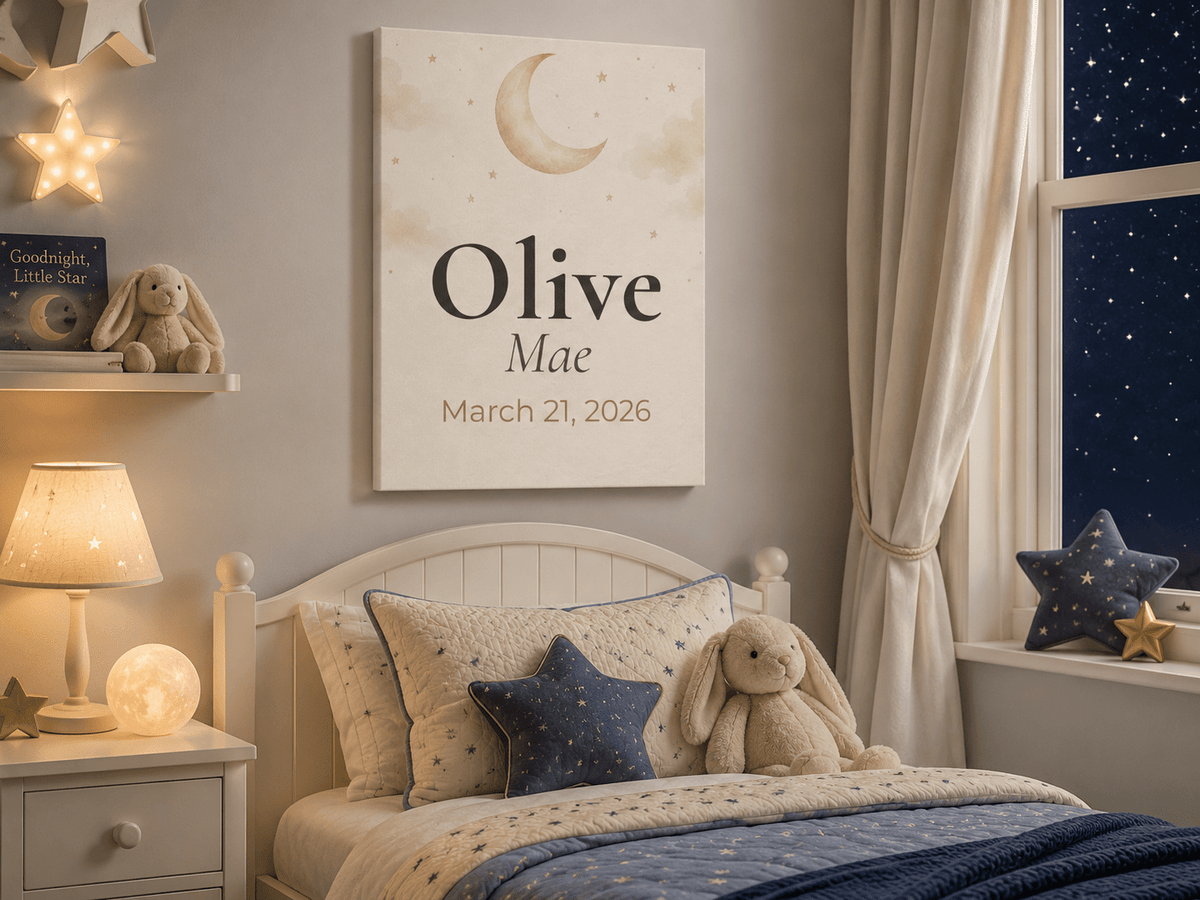 Personalized Baby Name and Birth Date Canvas Wall Art - KIDSROOM WALL ART