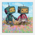 Robot Friends in the Meadow Canvas Wall Art - KIDSROOM WALL ART