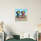 Robot Friends in the Meadow Canvas Wall Art - KIDSROOM WALL ART