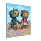 Robot Friends in the Meadow Canvas Wall Art - KIDSROOM WALL ART